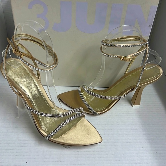 Revolve 3JUIN Giglio 95mm crystal-embellished sandals Size 38 Like New - Picture 2 of 7